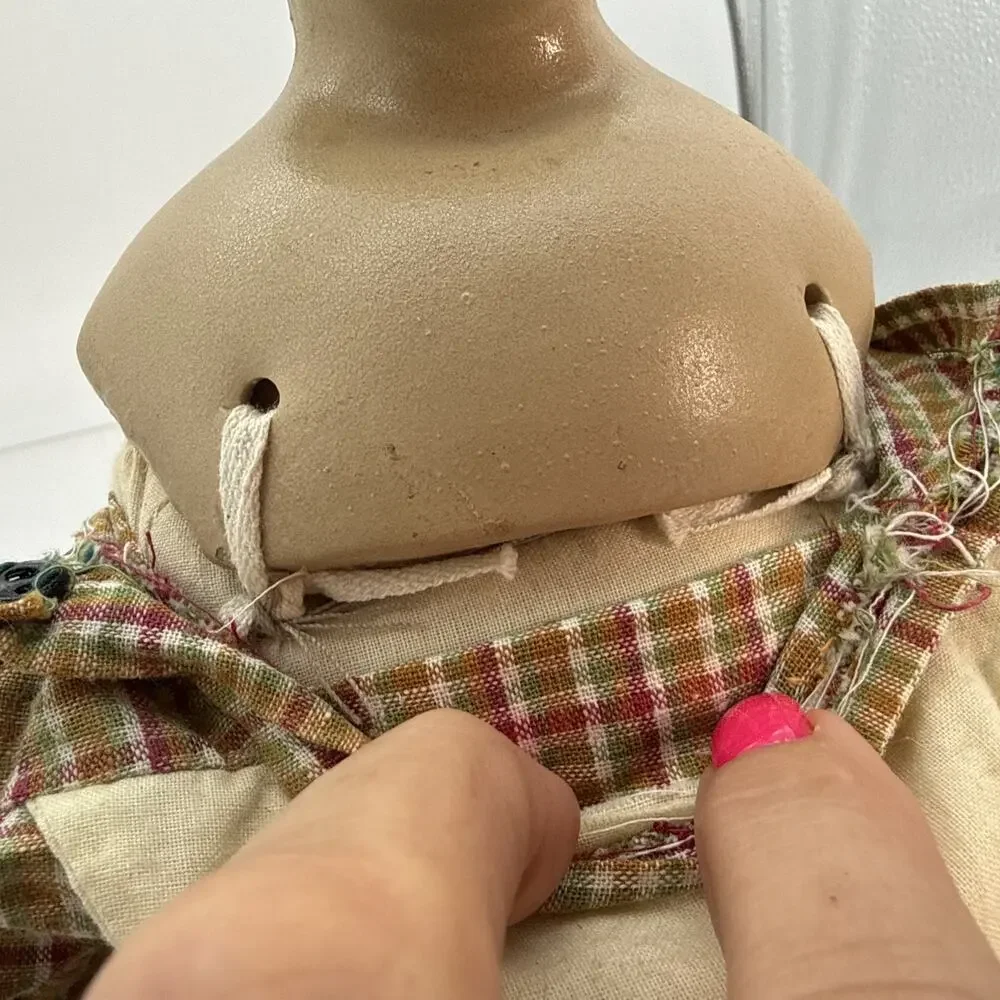 Greiner Reproduction Rag Doll With Papier-Mâché Head -Dress Marked K&K Interiors
